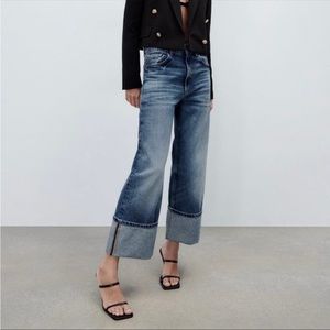 Zara Wide Leg The Folded Up Denim Jeans